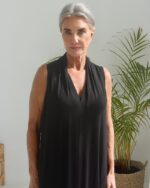 Sleeveless Midi Dress with V-Neck - Black