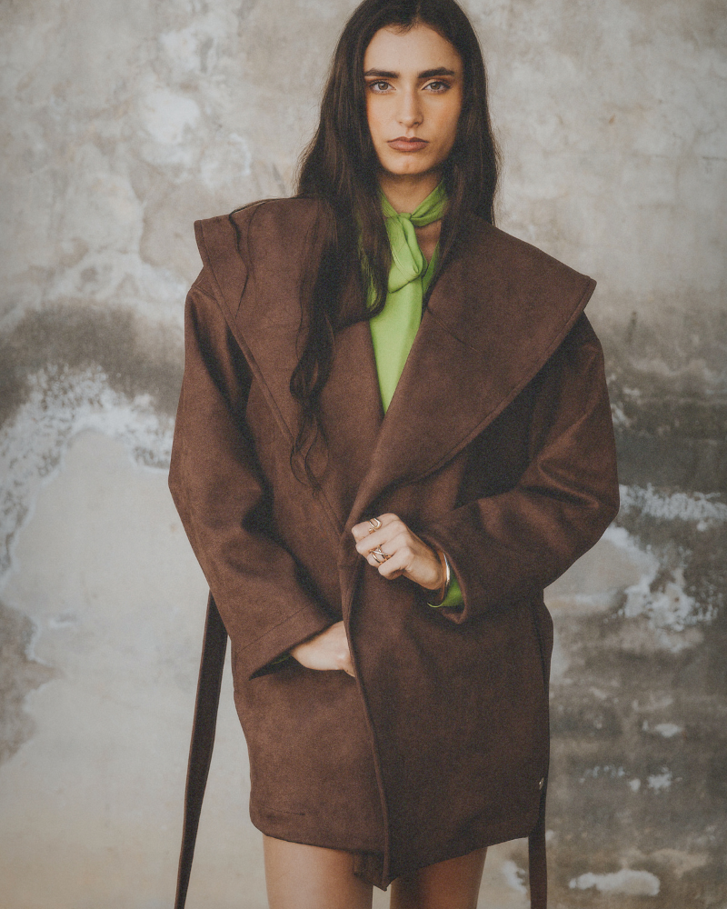 Blair Suede Jacket - Chocolate GIA - BLAIRE COAT WITH WIDE COLLAR - CHOCOLATE - Image 1