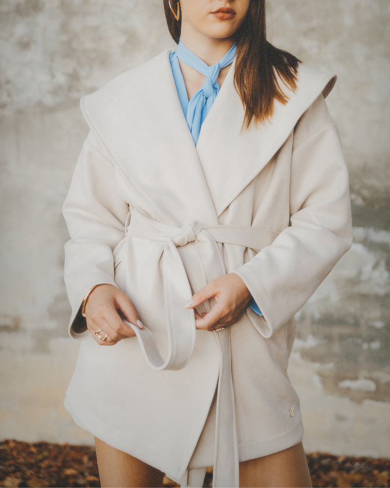 Blair Suede Jacket - Cream GIA-BLAIRE WIDE COLLAR COAT - CREAM - Image 1