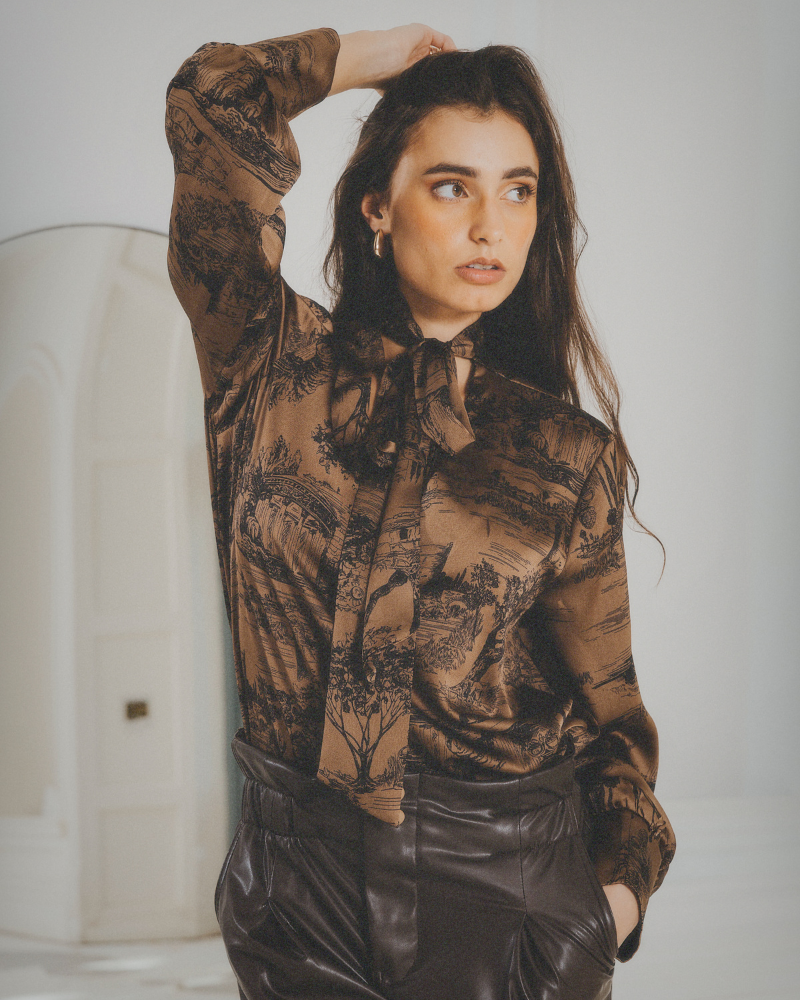Lila chiffon blouse-chocolate GIA LILA SATIN TOP - CHOCOLATE - Image 1