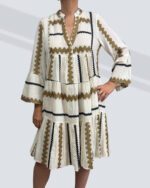 PRETTY GIRL ZIG ZAG KEY HOLE MIDI DRESS-BEIGE