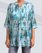 PRETTY GIRL PATCHWORK SHEER BLOUSE-BLUE