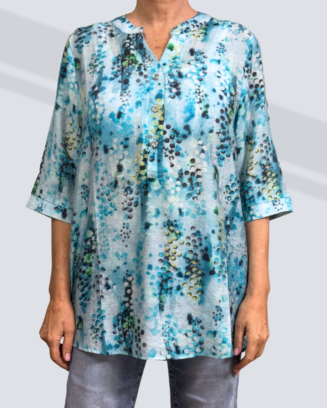 Blue blouse PRETTY GIRL PATCHWORK SHEER BLOUSE-BLUE - Image 1