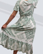 PRETTY GIRL V NECK MIDI DRESS-SAGE AND WHITE - Image 3