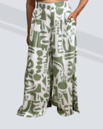 PRETTY GIRL WIDE LEG PALAZZO PANTS-SAGE IKAT PRINT