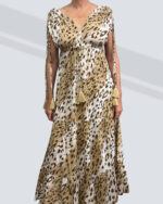 PRETTY GIRL IKAT DESIGN FOIL MIDI DRESS- LEOPARD PRINT
