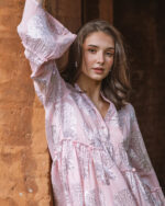 PRETTY GIRL LUREX DESIGN MIDI DRESS-PINK/SILVER - Image 3