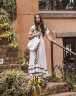 PRETTY GIRL V NECK KAFTAN MAXI DRESS-BEIGE - Image 4