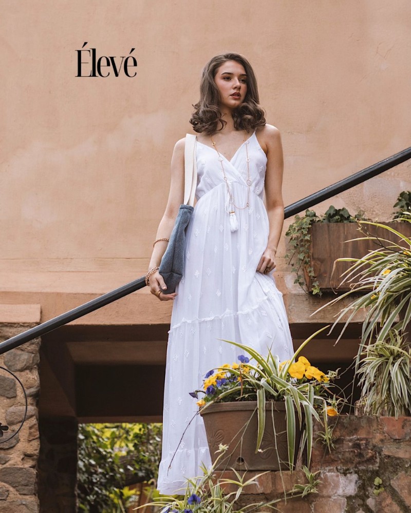 White Dress - Gold detail PRETTY GIRL STRAPPY V-NECK SHEER MAXI DRESS-WHITE/GOLD - Image 1