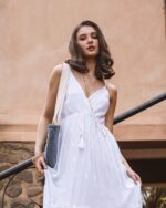 PRETTY GIRL STRAPPY V-NECK SHEER MAXI DRESS-WHITE/GOLD - Image 2