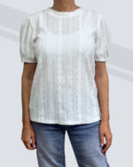 PRETTY GIRL PUFF SLEEVE TEXTURED KNIT TEE-WHITE