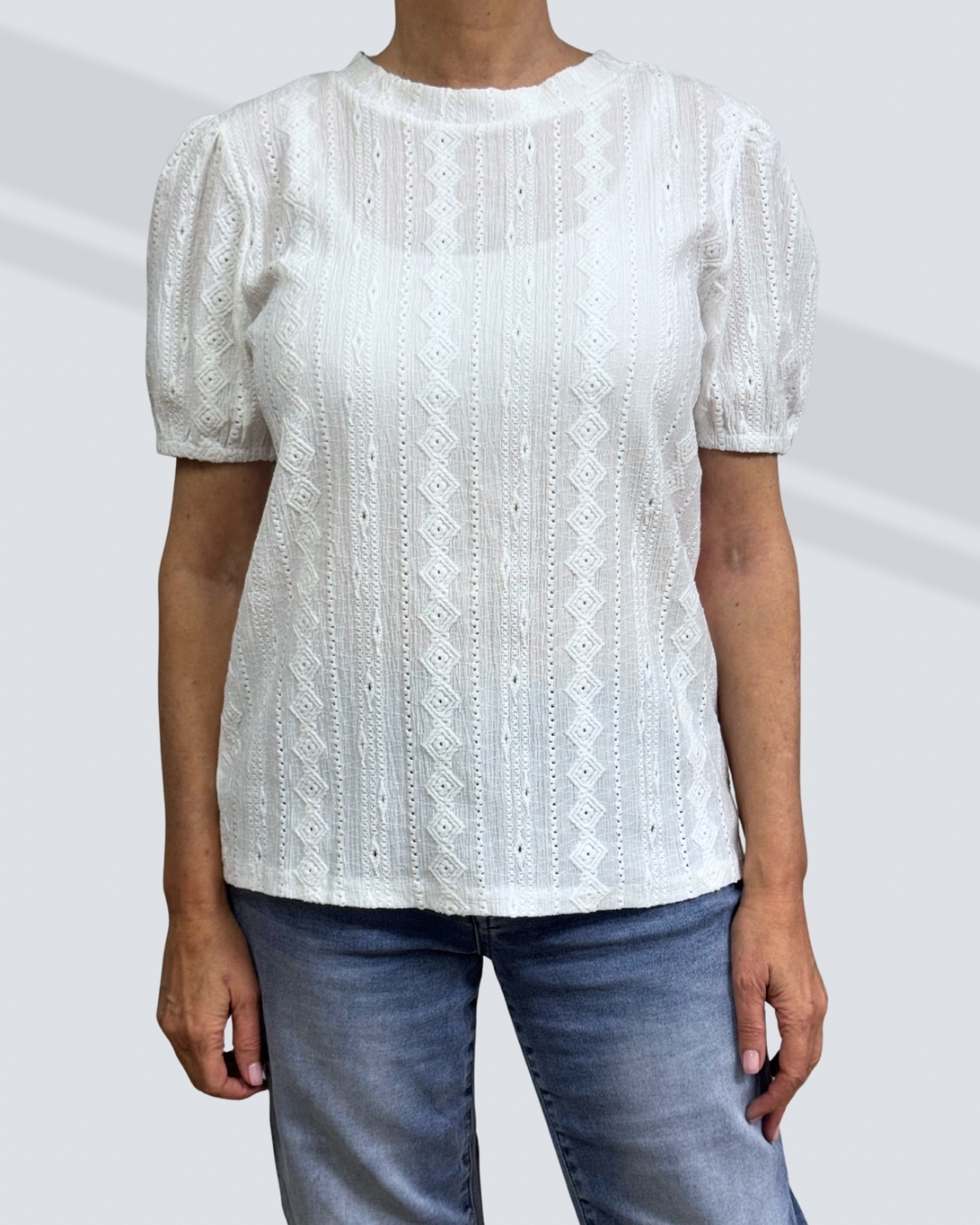 White t-shirt PRETTY GIRL PUFF SLEEVE TEXTURED KNIT TEE-WHITE - Image 1