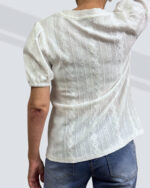 PRETTY GIRL PUFF SLEEVE TEXTURED KNIT TEE-WHITE - Image 2