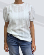 PRETTY GIRL PUFF SLEEVE TEXTURED KNIT TEE-WHITE - Image 3
