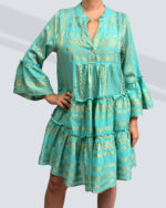 PRETTY GIRL LUREX DESIGN MIDI DRESS-TURQUOISE/GOLD