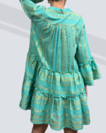 PRETTY GIRL LUREX DESIGN MIDI DRESS-TURQUOISE/GOLD - Image 2