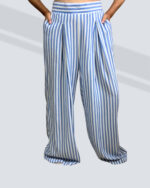 PRETTY GIRL STRIPED WIDE LEG PANTS-WHITE AND BLUE