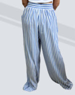 PRETTY GIRL STRIPED WIDE LEG PANTS-WHITE AND BLUE - Image 2