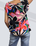 PRETTY GIRL CAP SLEEVE BOAT NECK FLORAL TEE-PINK - Image 2
