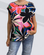 PRETTY GIRL CAP SLEEVE BOAT NECK FLORAL TEE-PINK