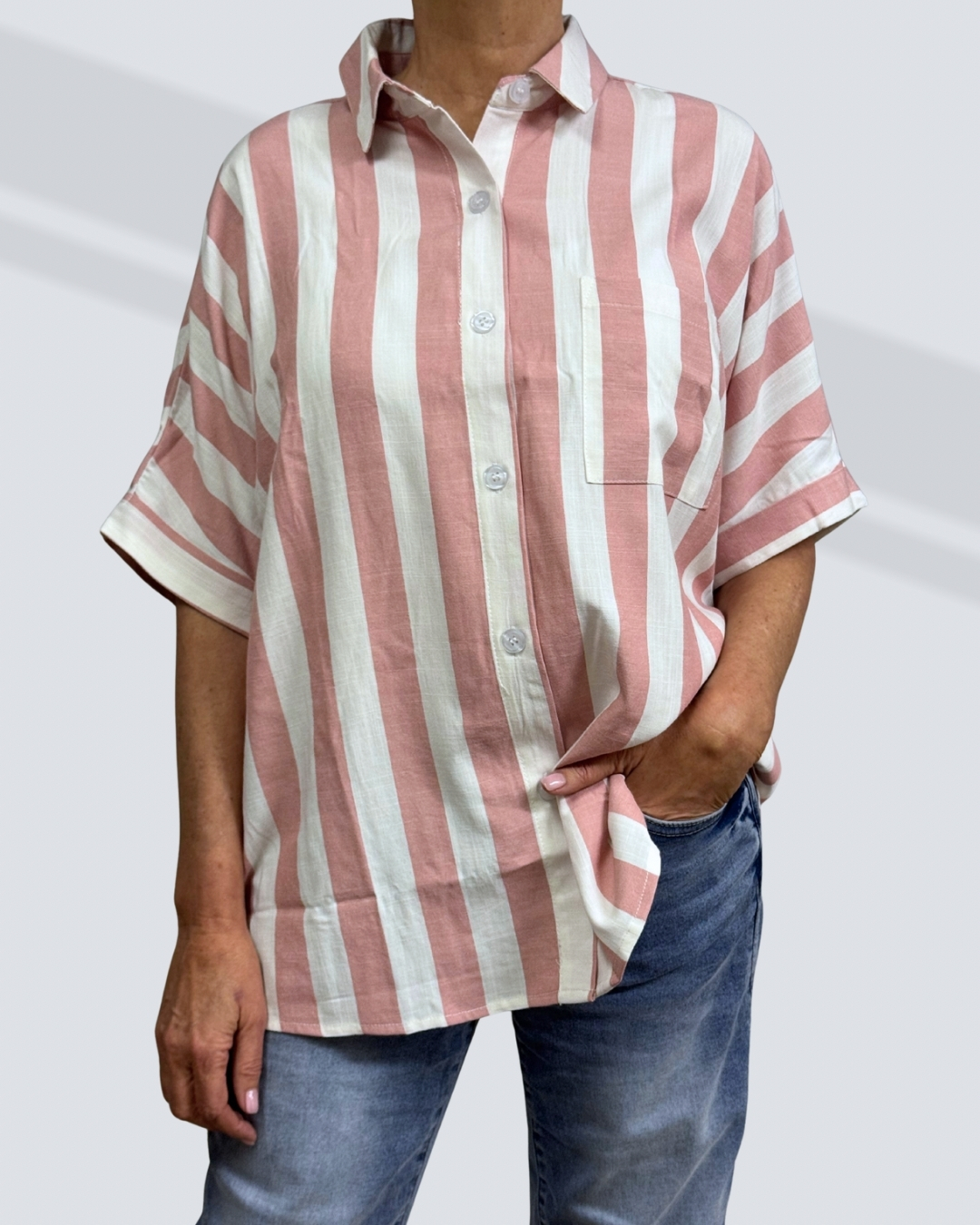 oversized pink shirt PRETTY GIRL OVERSIZE SHIRT-PINK STRIPE - Image 1