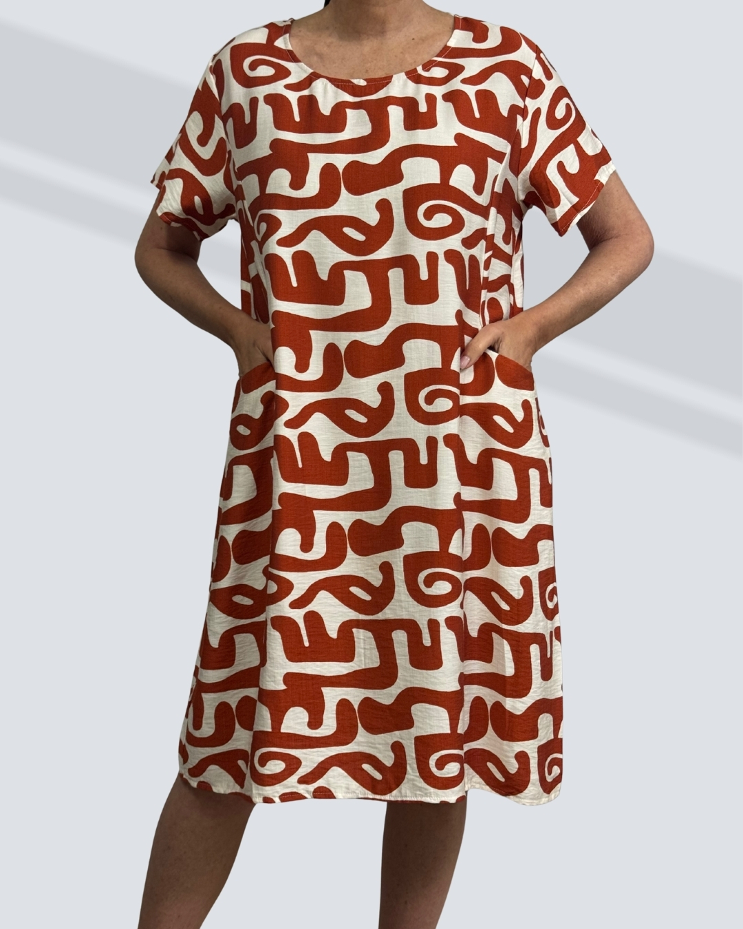 rust shirt dress PRETTY GIRL FRONT POCKET MIDI DRESS-RUST - Image 1