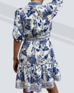 PRETTY GIRL PUFF SLEEVE MIDI DRESS-WHITE AND BLUE - Image 3