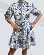 PRETTY GIRL PUFF SLEEVE MIDI DRESS-WHITE AND BLUE - Image 2