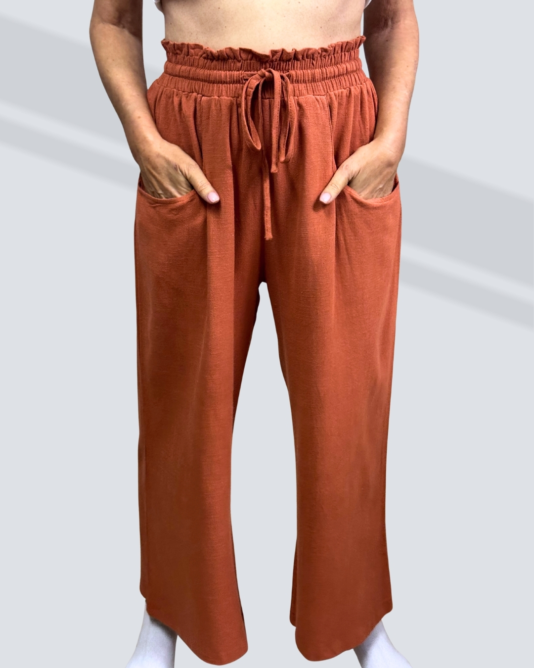 orange wide pants PRETTY GIRL LINEN BLEND PANTS-RUST - Image 1