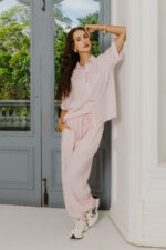 GIA LINEN CUFF PANTS - PINK