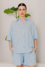 GIA LINEN S/SLEEVE SHIRT - BLUE