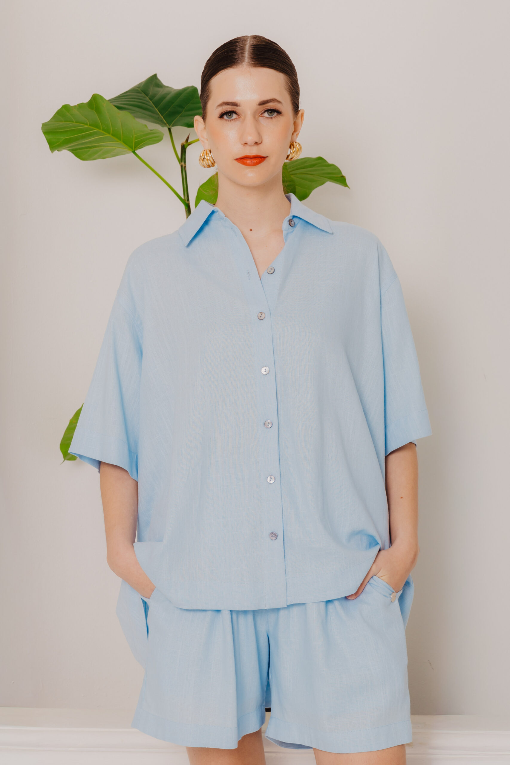 069A3125 GIA LINEN S/SLEEVE SHIRT - BLUE - Image 1