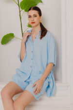 GIA LINEN S/SLEEVE SHIRT - BLUE - Image 2
