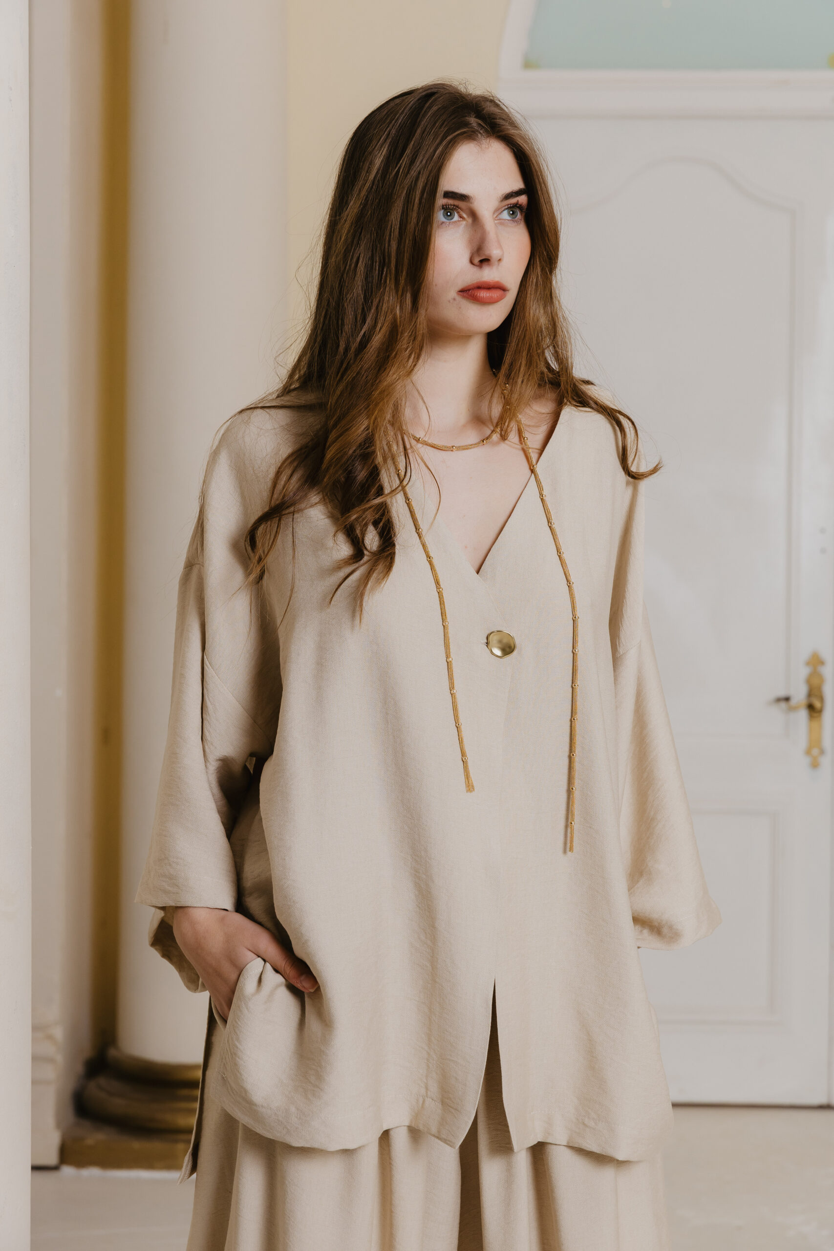 069A3518 GIA BUTTON FRONT SHIRT - SAND - Image 1
