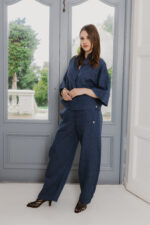 GIA LINEN BARREL PANTS - NAVY