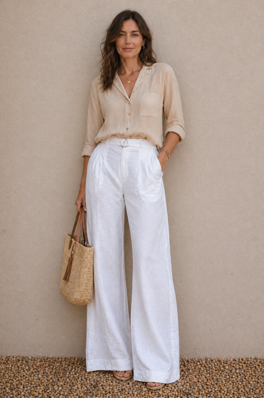 BABA3F0E-BC8F-447D-85FD-A729EAB78E2B GIA LINEN WIDE LEG PANTS - WHITE - Image 1